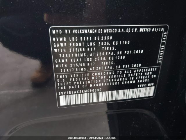 3VV1B7AX2KM090630 Volkswagen Tiguan 2.0t S