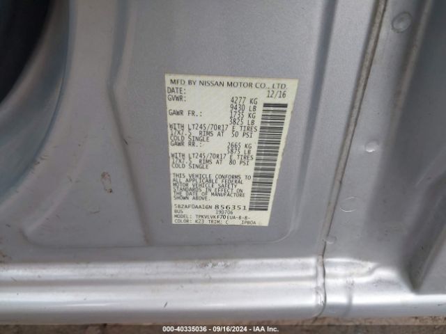 5BZAF0AA1GN856351 Nissan Nv Passenger Nv3500 Hd Sl V8