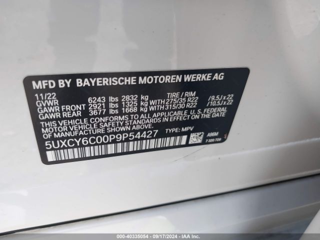 5UXCY6C00P9P54427 BMW X6 Xdrive40i