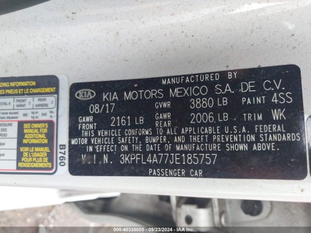3KPFL4A77JE185757 KIA FORTE LX
