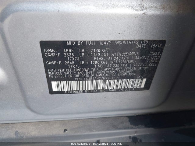 4S4BSAHC7H3281601 Subaru Outback 2.5i Premium