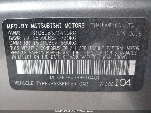 2017 MITSUBISHI MIRAGE ML32F3FJ5HHF16401 Photo 8