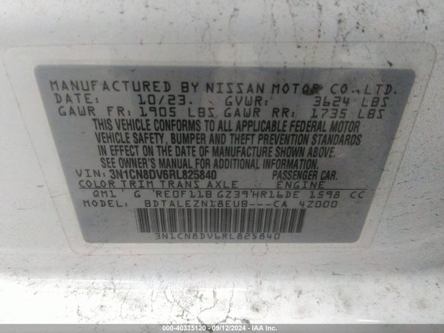 Nissan Versa 1.6 S 2024 3N1CN8DV6RL825840 Image 9