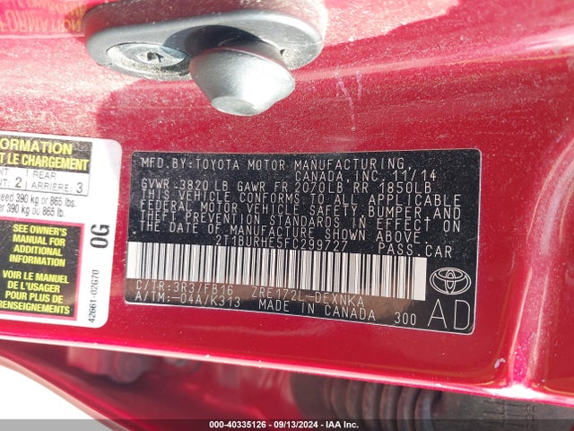 Toyota COROLLA LE 2015 2T1BURHE5FC299727 Image 9