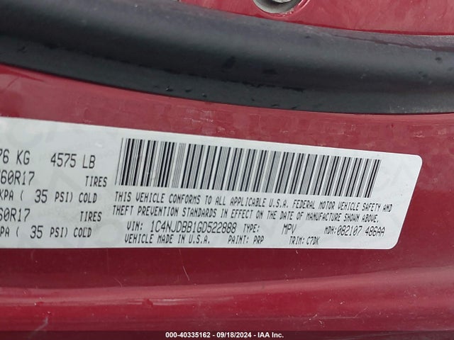 Jeep Compass Sport 2016 1C4NJDBB1GD522888 Image 9