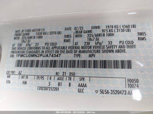 1FMCU0MN2PUA74347 Ford Escape St-line