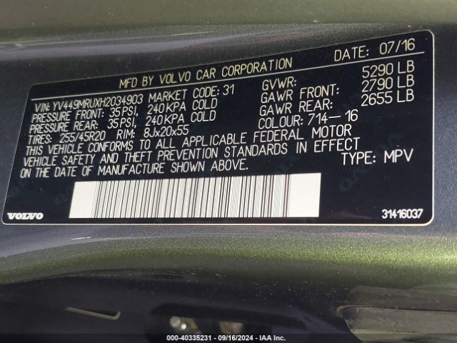 YV449MRUXH2034903 Volvo Xc60 T6 Inscription