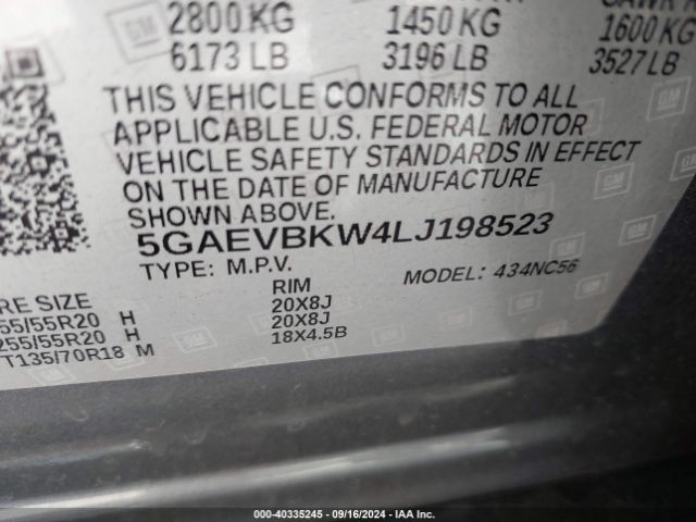5GAEVBKW4LJ198523 Buick Enclave Awd Premium