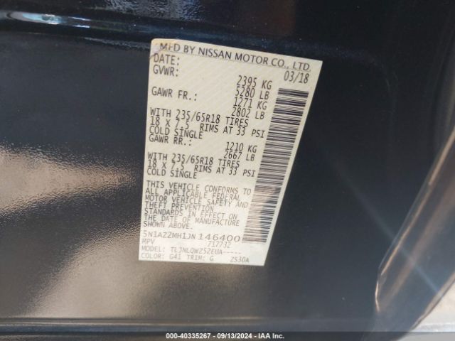 5N1AZ2MH1JN146400 Nissan MURANO SV