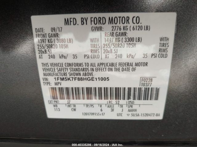 1FM5K7F88HGE11005 Ford Explorer Limited