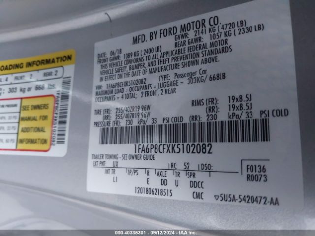 1FA6P8CFXK5102082 Ford Mustang Gt Premium