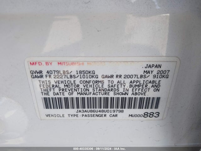 2008 MITSUBISHI LANCER JA3AU86U48U019798 Photo 8