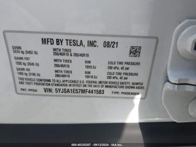5YJSA1E57MF441583 Tesla Model S Long Range Dual Motor All-wheel Drive