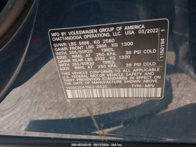 1V2SC2CA7NC215525 Volkswagen Atlas Cross Sport 2.0t Sel R-line
