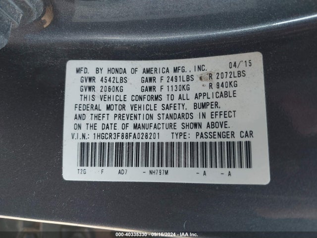 Honda Accord Ex-l V-6 2015 1HGCR3F88FA028201 Image 9