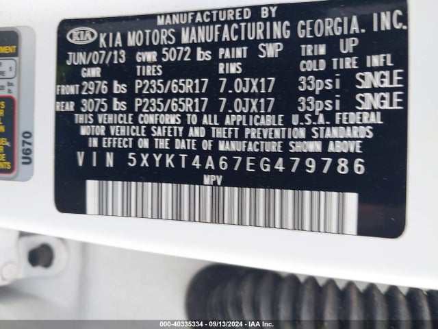 KIA SORENTO LX 2014 5XYKT4A67EG479786 Image 9