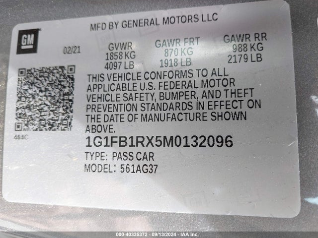 Chevrolet Camaro Rwd  1lt 2021 1G1FB1RX5M0132096 Image 9