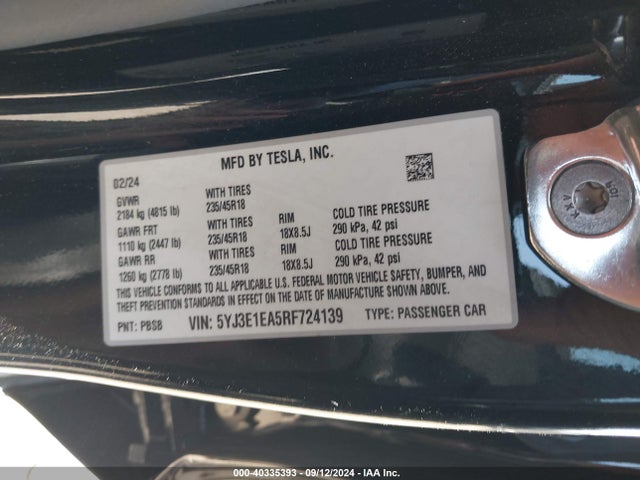2024 TESLA MODEL 3 5YJ3E1EA5RF724139 Photo 8