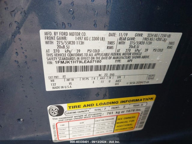 Ford Expedition Xlt Max 2020 1FMJK1HT9LEA07180 Image 9