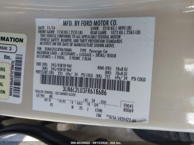 3LN6L2LU3FR618686 Lincoln MKZ HYBRID