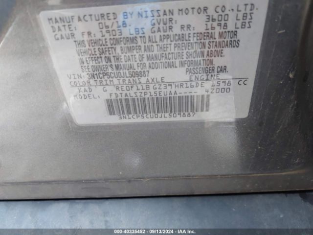 3N1CP5CU0JL509887 Nissan KICKS SV