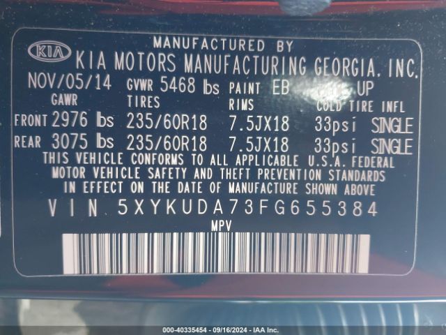 5XYKUDA73FG655384 KIA Sorento Ex V6