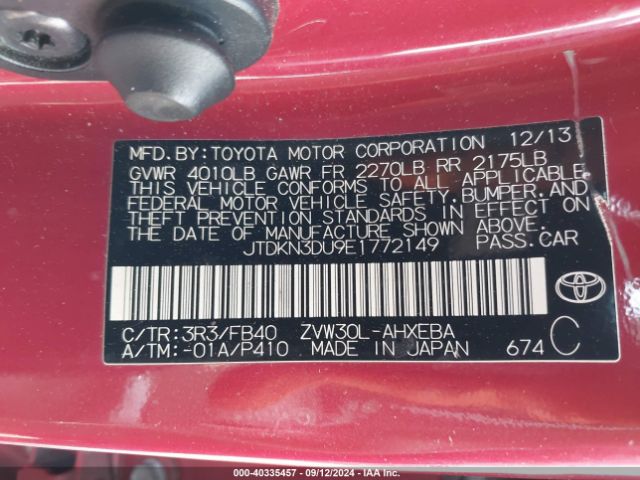 JTDKN3DU9E1772149 Toyota Prius