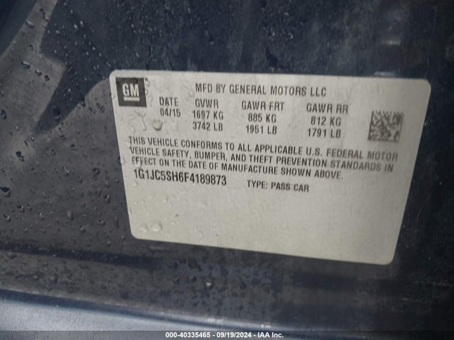 Chevrolet Sonic Lt Auto 2015 1G1JC5SH6F4189873 Image 9