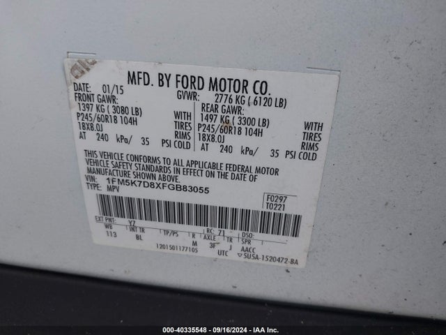 Ford 2015 2015 1FM5K7D8XFGB83055 Image 9