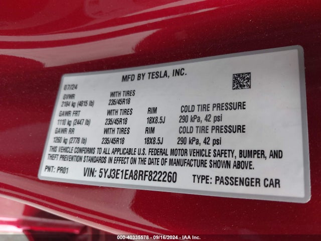 2024 TESLA MODEL 3 5YJ3E1EA8RF822260 Photo 8