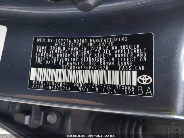 Toyota COROLLA LE 2016 5YFBURHE6GP473578 Image 9