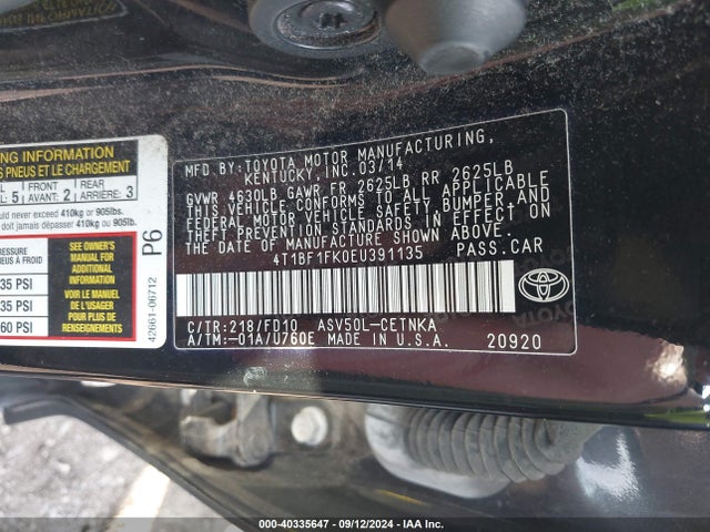 Toyota CAMRY LE 2014 4T1BF1FK0EU391135 Image 9