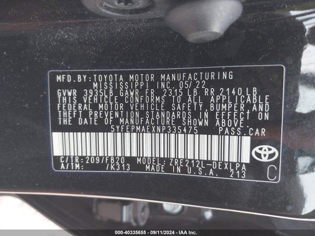Toyota COROLLA LE 2022 5YFEPMAEXNP335475 Image 9
