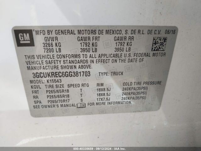 3GCUKREC6GG381703 Chevrolet Silverado 1500 1lt/2lt