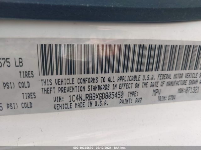 1C4NJRBBXGD805450 Jeep Patriot Sport Se