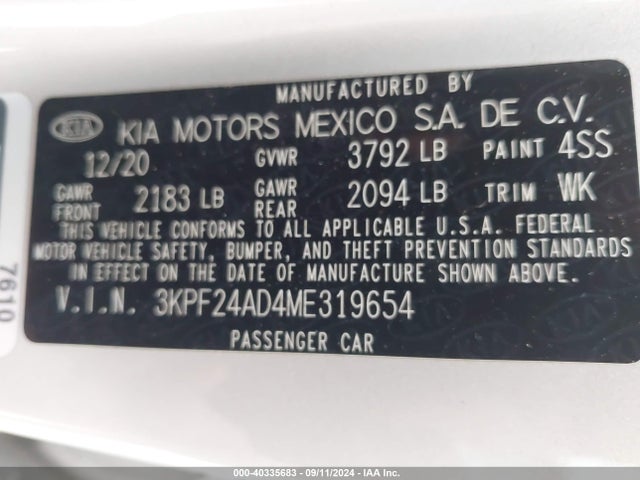 3KPF24AD4ME319654 KIA mpi nu