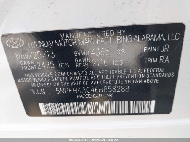 5NPEB4AC4EH858288 Hyundai SONATA GLS