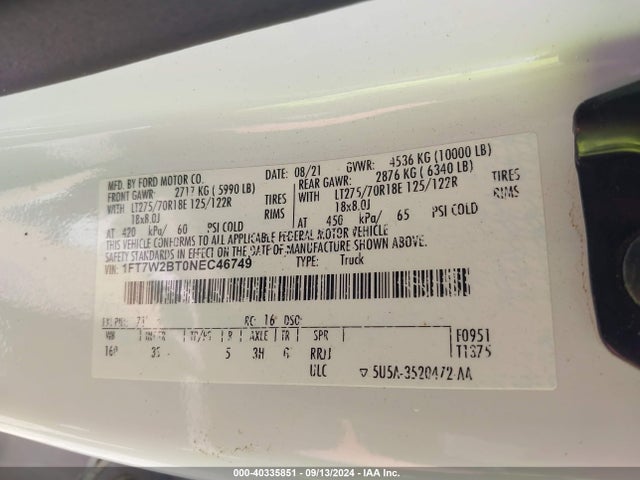 Ford F-250 Xlt 2022 1FT7W2BT0NEC46749 Image 9