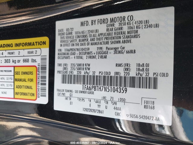 Ford Mustang Ecoboost Premium Fastback 2022 1FA6P8TH7N5104359 Image 9