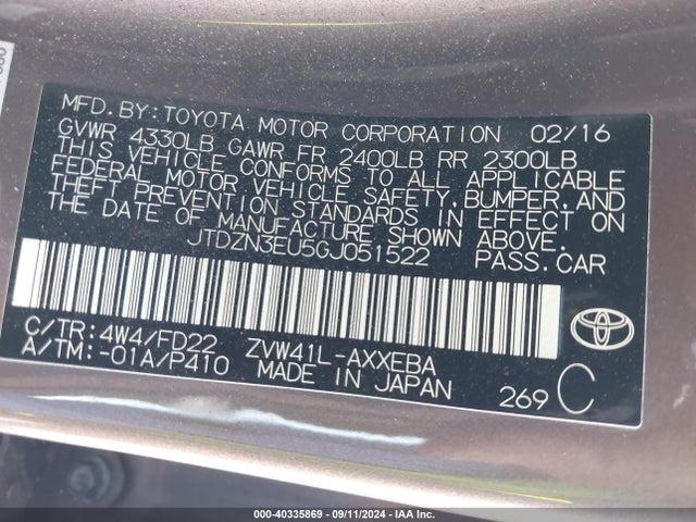 Toyota Prius V Two 2016 JTDZN3EU5GJ051522 Image 9