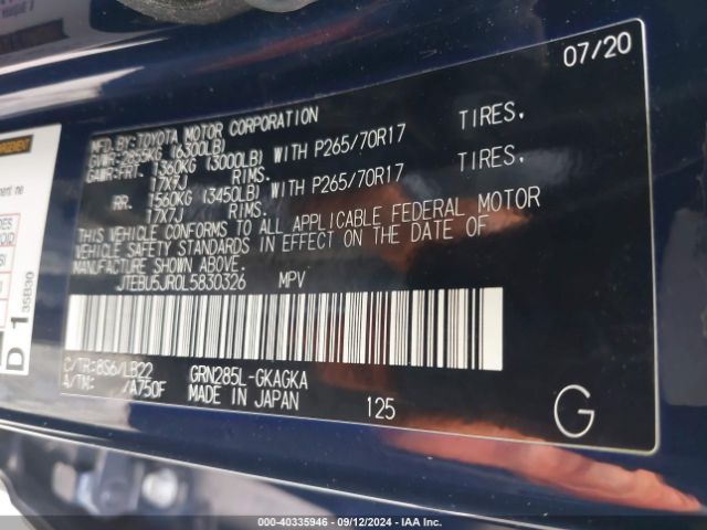 JTEBU5JR0L5830326 Toyota 4runner Sr5 Premium