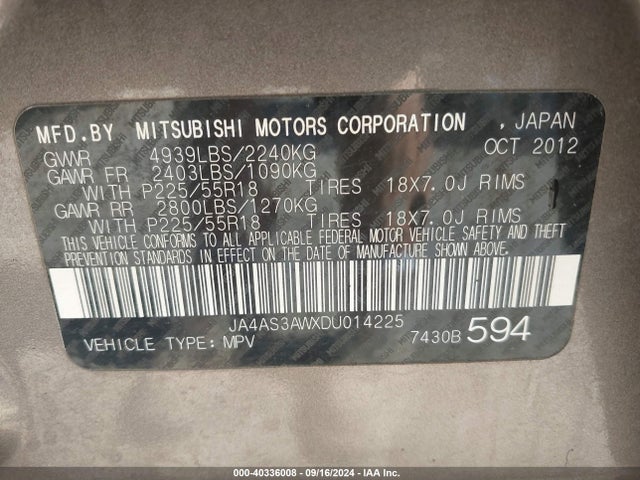 2013 MITSUBISHI OUTLANDER JA4AS3AWXDU014225 Photo 8