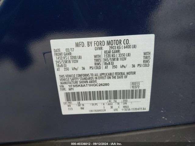 1FM5K8AT1HGC26280 Ford Utility Police Interceptor