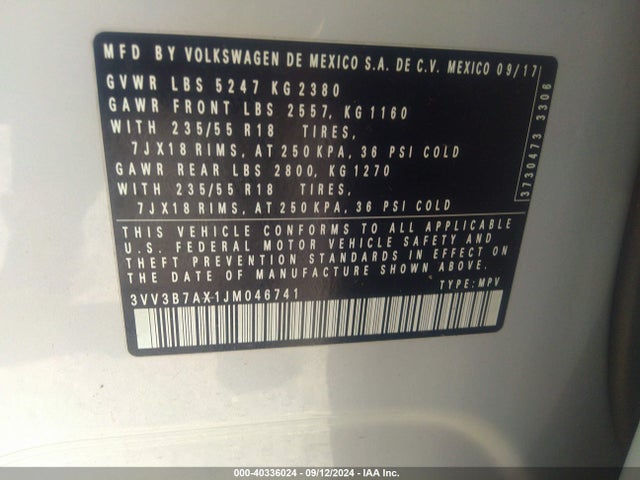 3VV3B7AX1JM046741 Volkswagen Tiguan