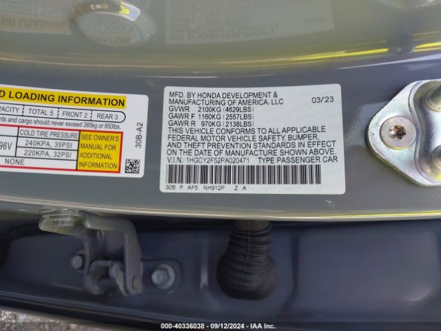 1HGCY2F52PA020471 Honda Accord Hybrid Sport