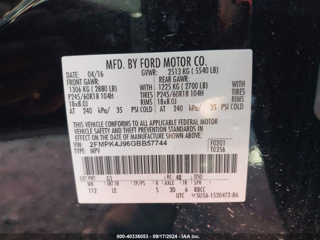Ford EDGE SEL 2016 2FMPK4J96GBB57744 Image 9