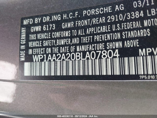 2011 PORSCHE CAYENNE WP1AA2A20BLA07804 Photo 8