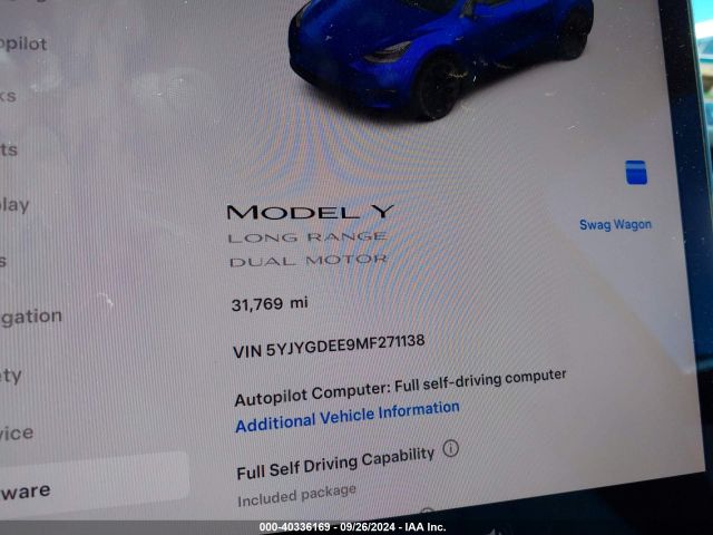 5YJYGDEE9MF271138 Tesla Model Y Long Range Dual Motor All-wheel Drive
