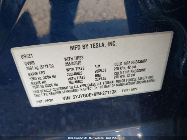 5YJYGDEE9MF271138 Tesla Model Y Long Range Dual Motor All-wheel Drive