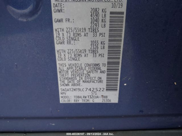 5N1AT2MT9LC742522 Nissan Rogue Sl Fwd
